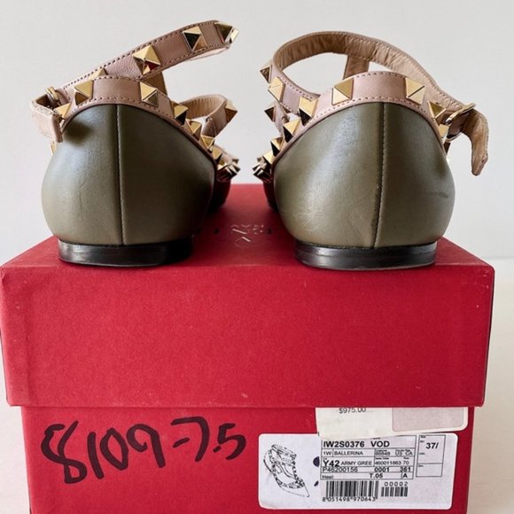 Rockstud Caged Ballet Flat. Olive + Nude straps - Picture 7 of 9